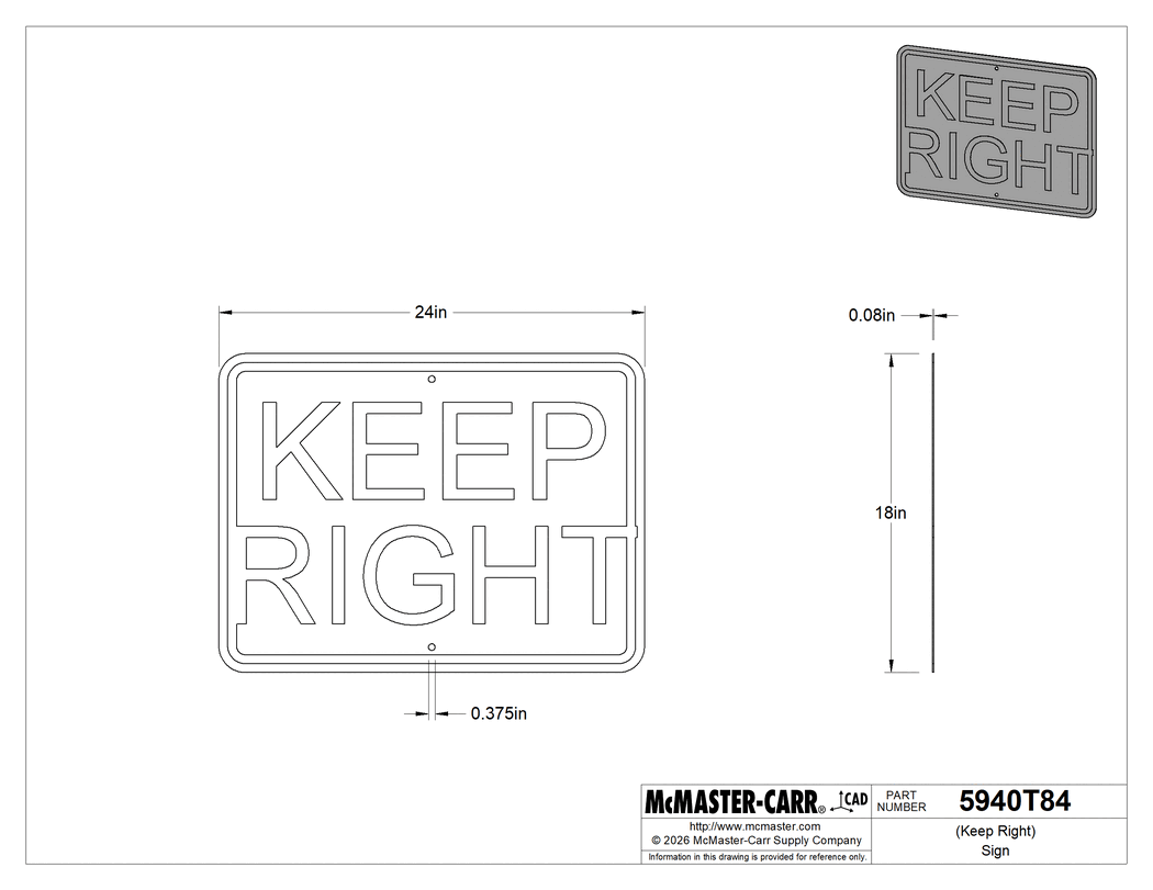 Technical Drawing of (Keep Right) Sign, 18" High x 24" Wide.